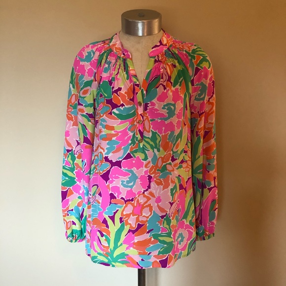 Lilly Pulitzer Elsa lulu flamingo silk blouse - Picture 2 of 9